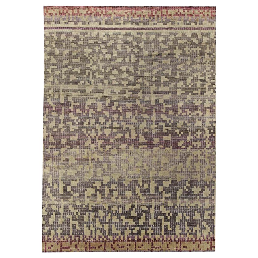 Modern Geometric POOL Tile Handmade Wool Rug by Doris Leslie Blau For Sale