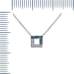 Modern Geometric Precious Blue Topaz Diamond White Gold Gift Necklace