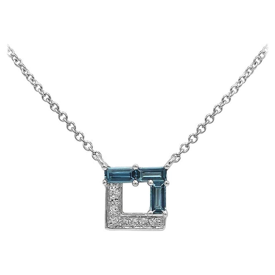 Modern Geometric Precious Blue Topaz Diamond White Gold Gift Necklace For Sale
