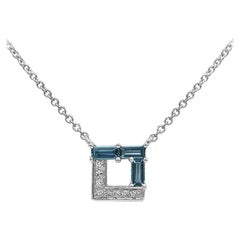Modern Geometric Precious Blue Topaz Diamond White Gold Gift Necklace