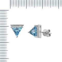 Modern Geometric Precious White Gold Diamond Blue Topaz Stud Earrings