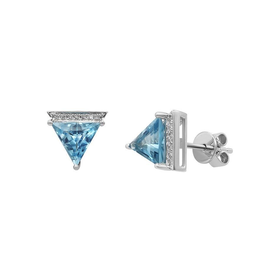 Modern Geometric Precious White Gold Diamond Blue Topaz Stud Earrings In New Condition For Sale In Montreux, CH