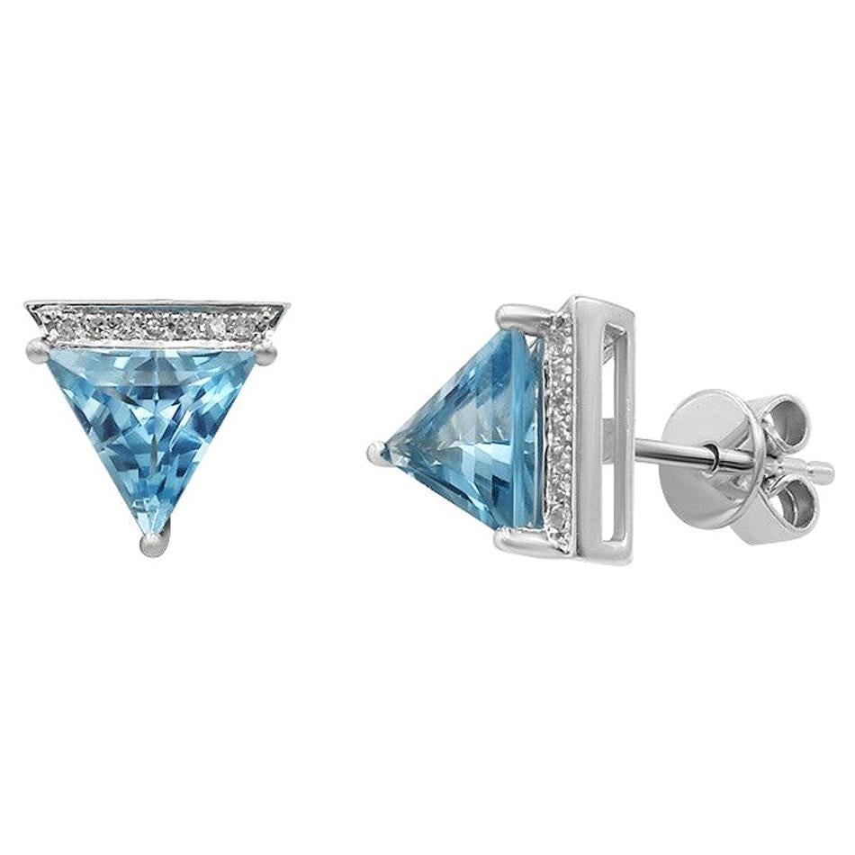 Modern Geometric Precious White Gold Diamond Blue Topaz Stud Earrings For Sale