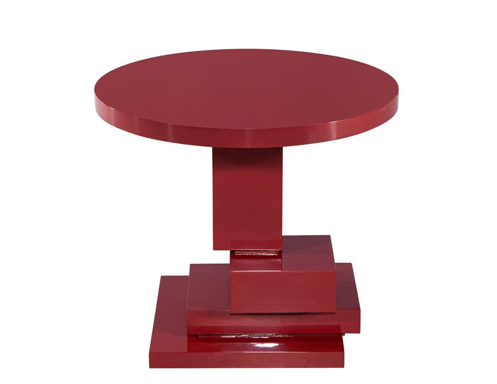 American Modern Geometric Round Accent Table in Ruby Lacquer Finish For Sale