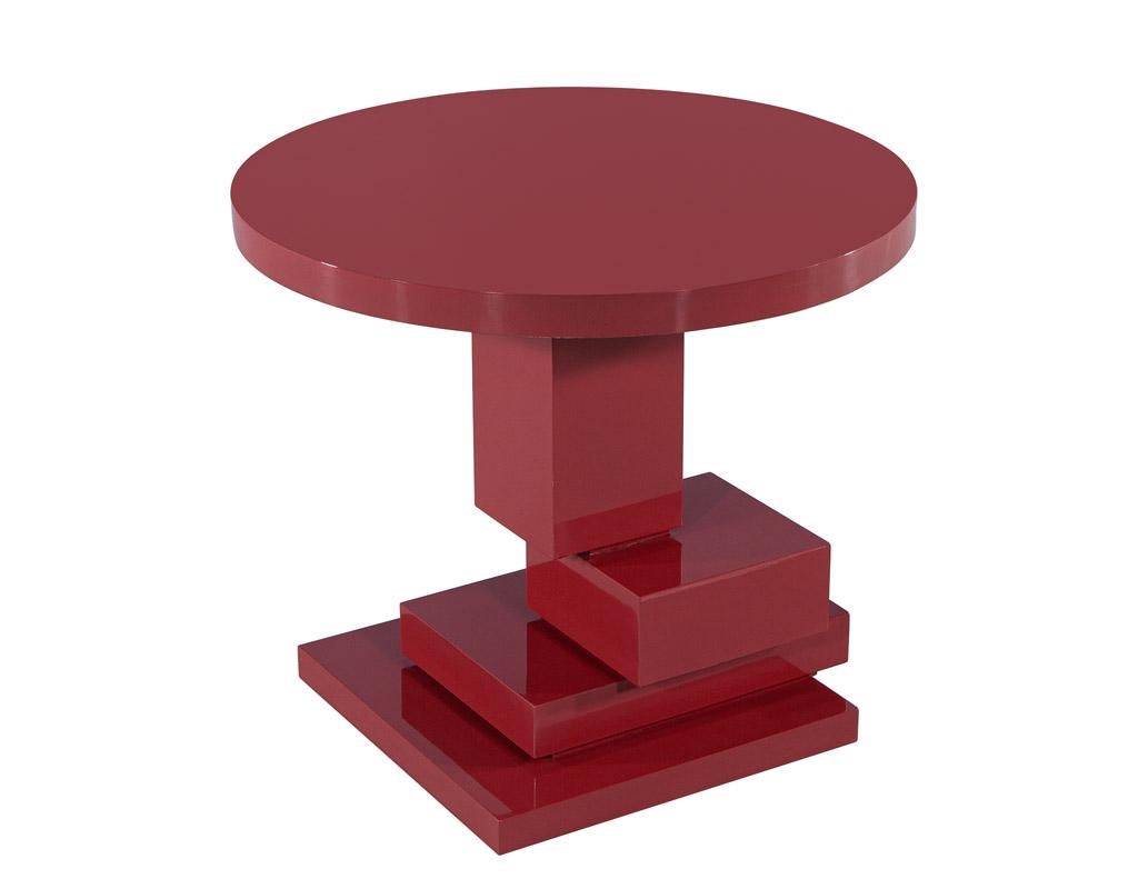 Contemporary Modern Geometric Round Accent Table in Ruby Lacquer Finish For Sale
