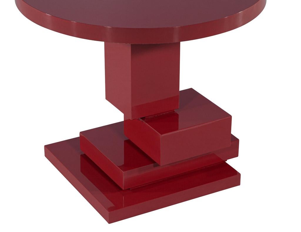 Modern Geometric Round Accent Table in Ruby Lacquer Finish For Sale 2