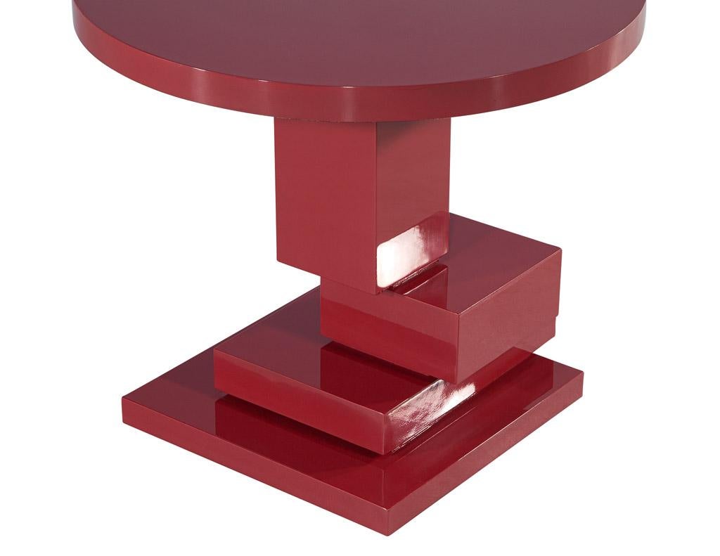 Modern Geometric Round Accent Table in Ruby Lacquer Finish For Sale 3