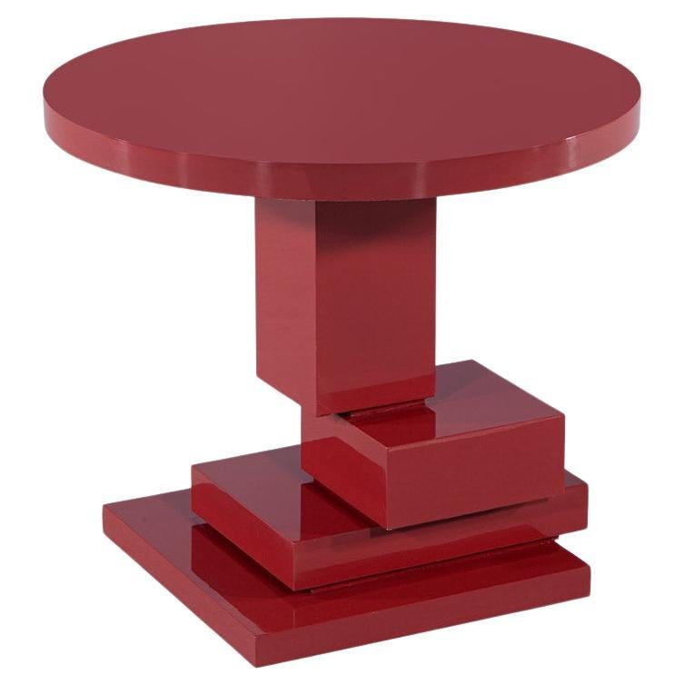 Modern Geometric Round Accent Table in Ruby Lacquer Finish For Sale