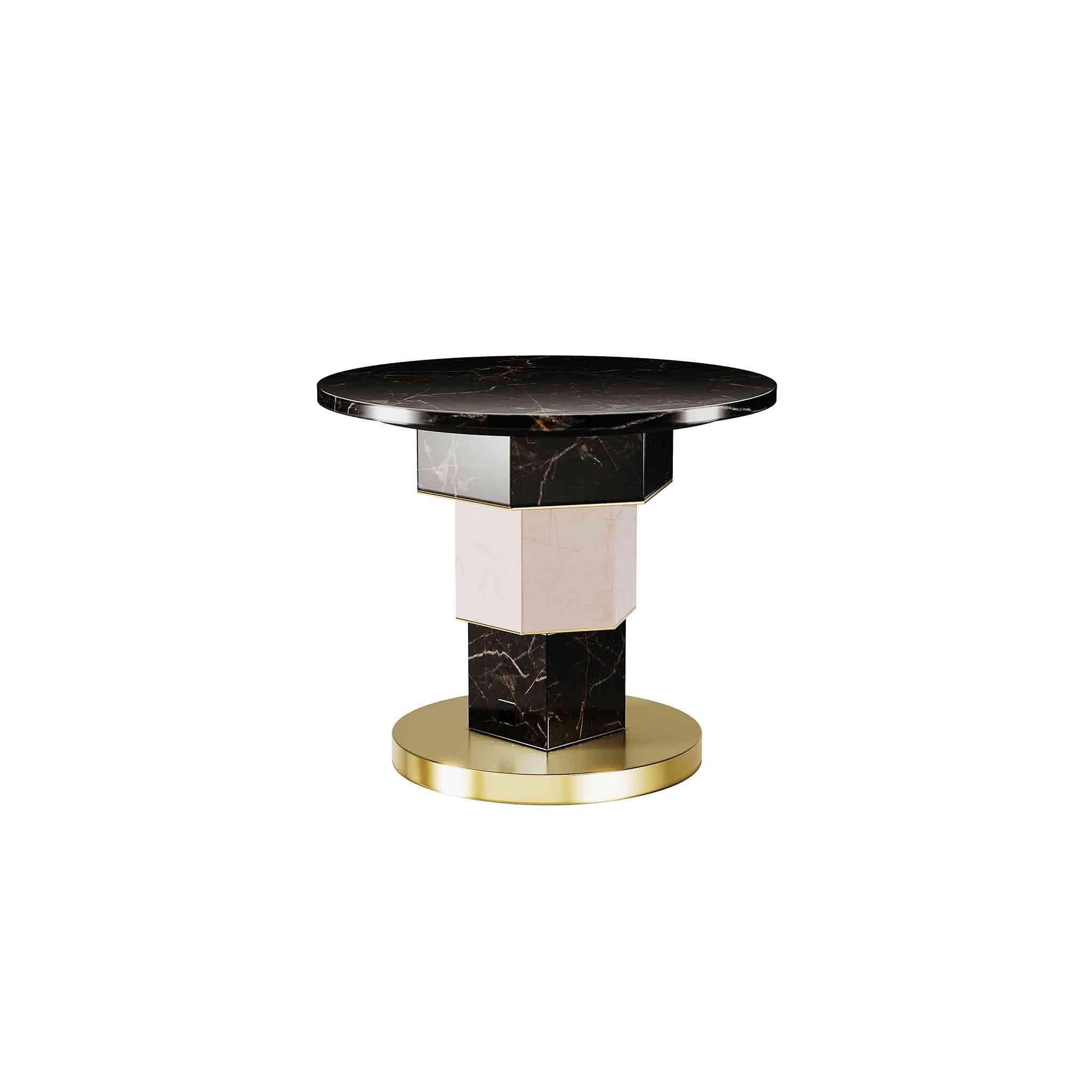 Portuguese Modern Geometric Round Side Table Memphis Design Style Black and Pink Marble For Sale