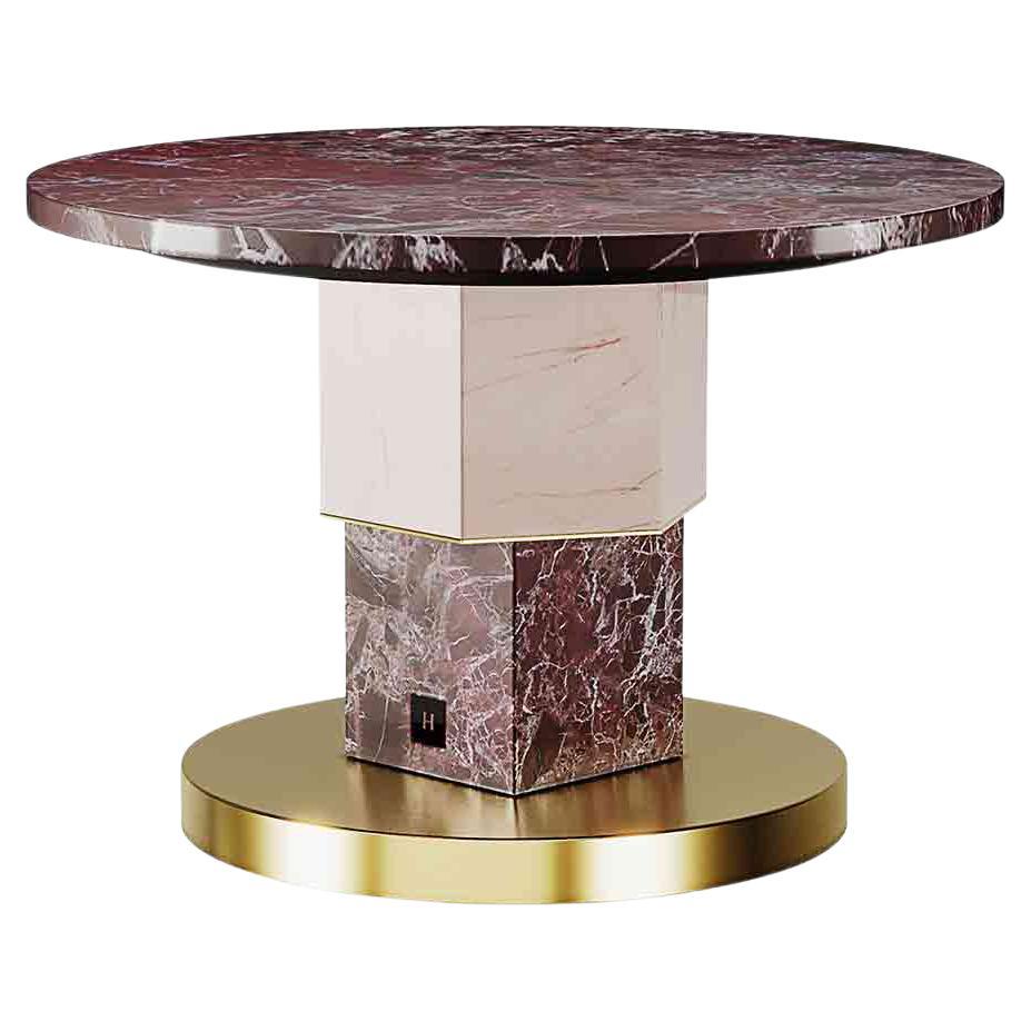 Modern Geometric Round Side Table Memphis Design Style Center Tables Red Marble For Sale