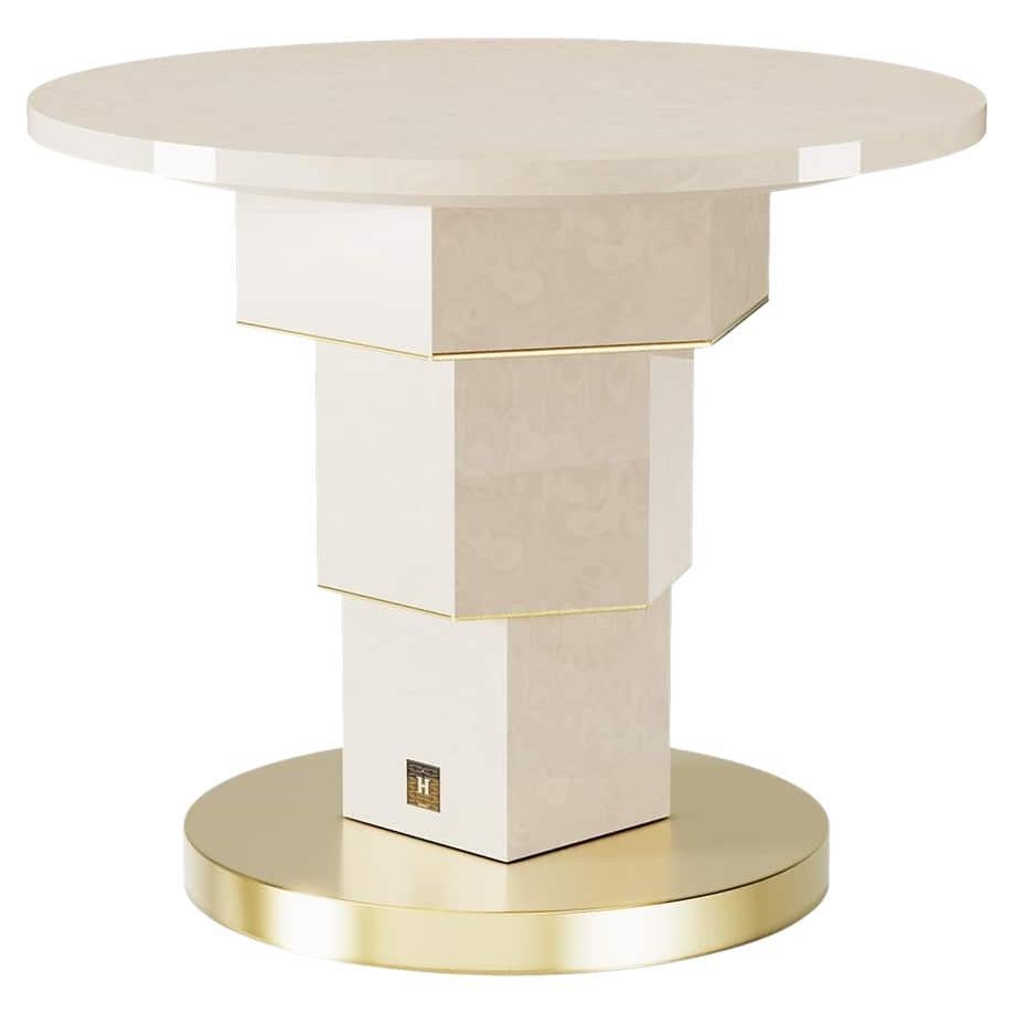 Modern Geometric Round Side Table Memphis Design Style White Oak Gloss For Sale