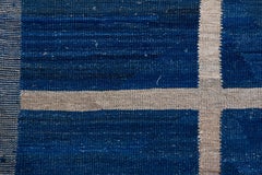 Modern & Geometric Royal Blue Flatweave Rug with Gray & Taupe Accents