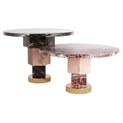 Modern Geometric Side Table Set Memphis Design Style Center Tables in Marble