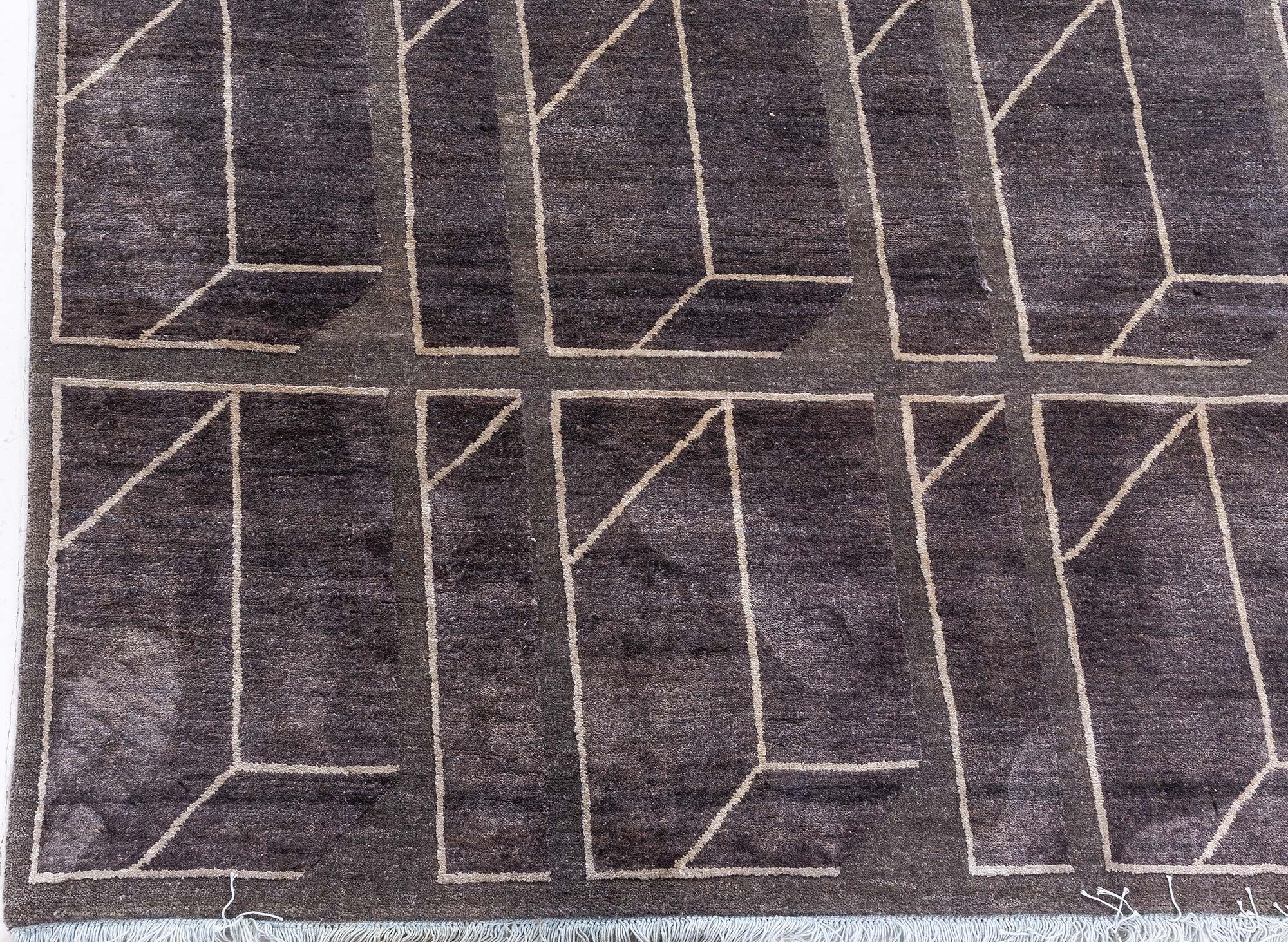 Indiano Tappeto moderno geometrico in seta e lana realizzato a mano da Doris Leslie Blau in vendita