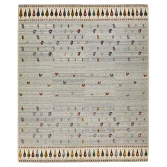 Modern Geometric Sumakh Wool Rug In Gray