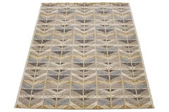 Modern Geometric Swedish Style Flat-Weave Wool Rug In Earthy Tones