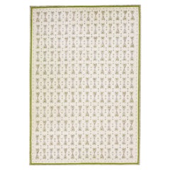 Modern Geometric Swedish Style Handmade Beige & Green Custom Wool Rug