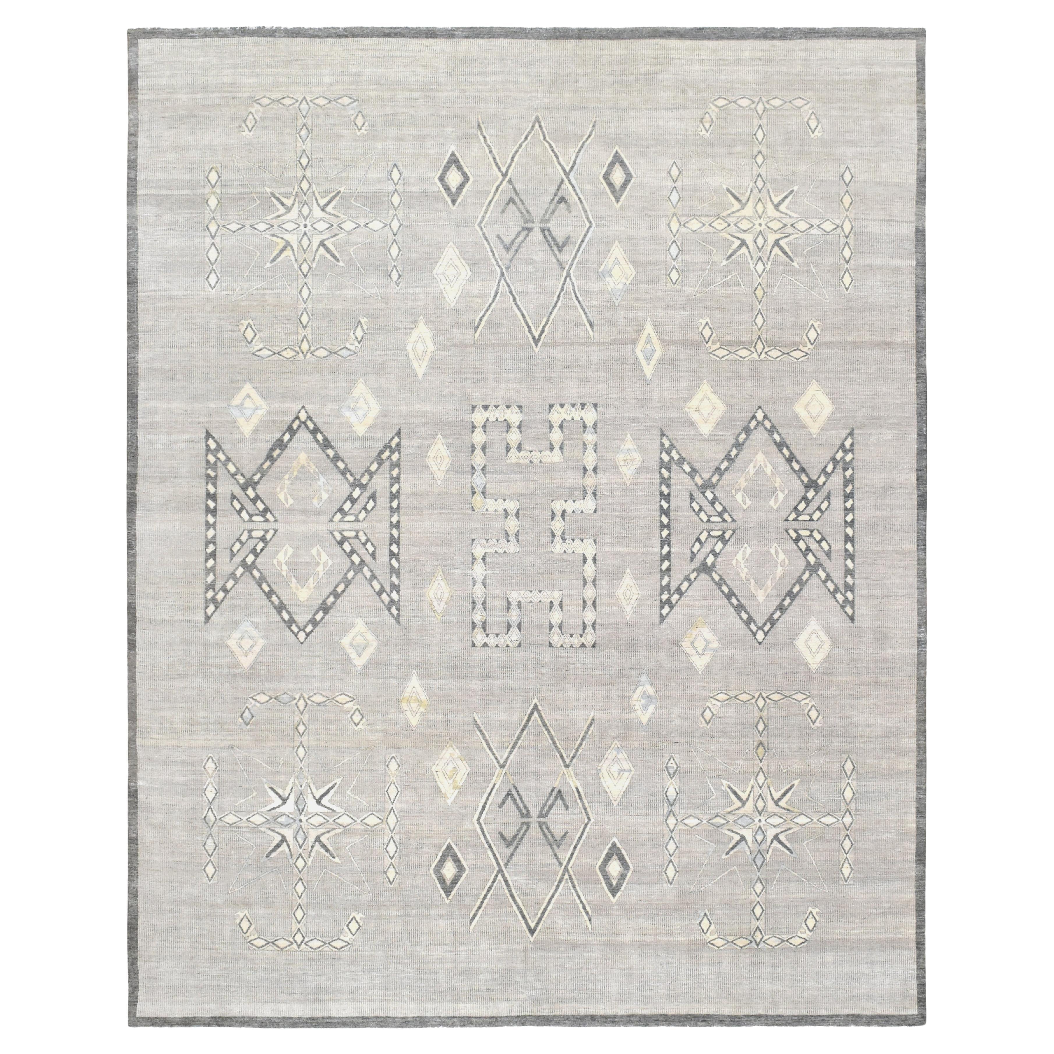 Modern Geometrisch Tribal Warm Neutral Wollteppich 12x15