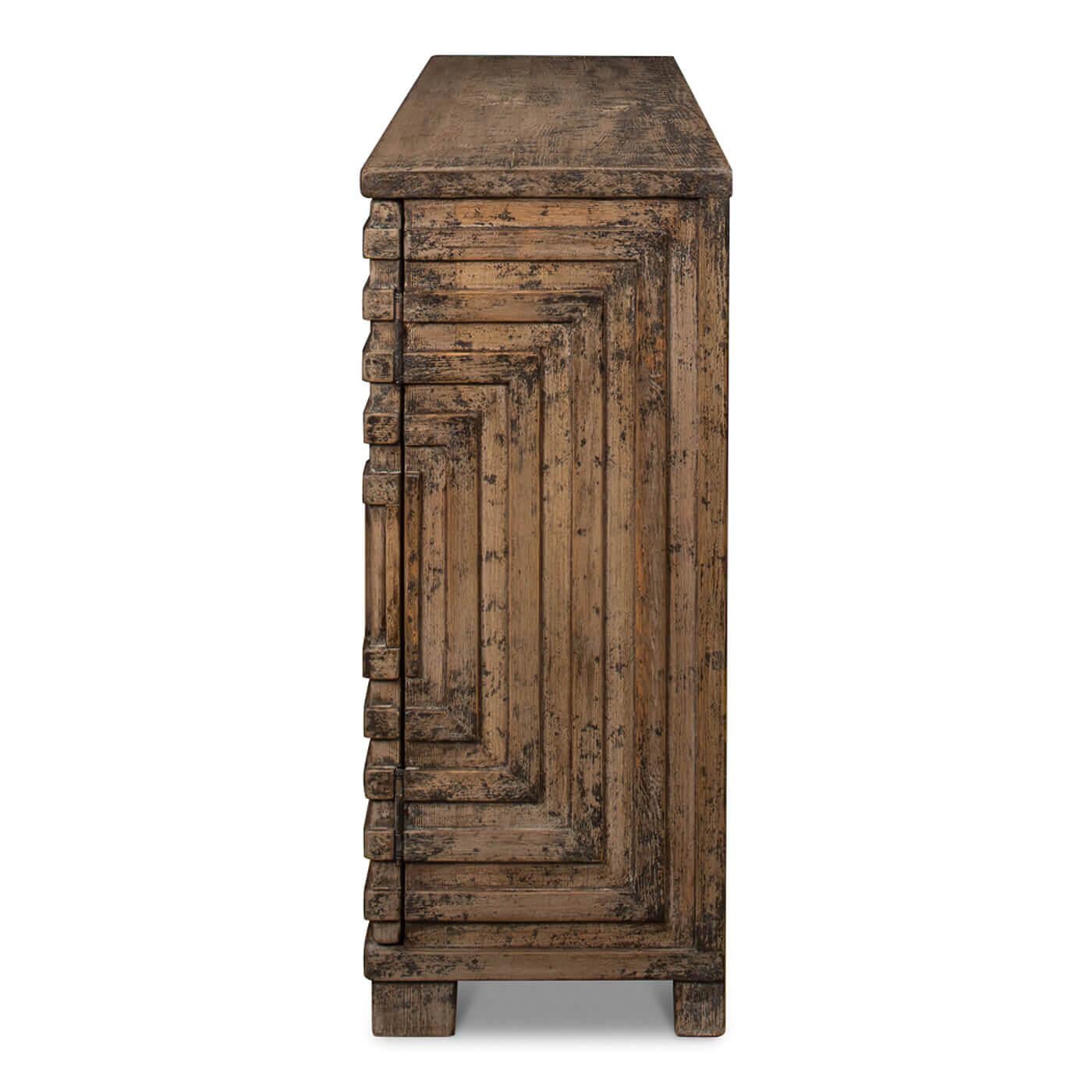 Wood Modern Geometric Two-Door Cabinet For Sale
