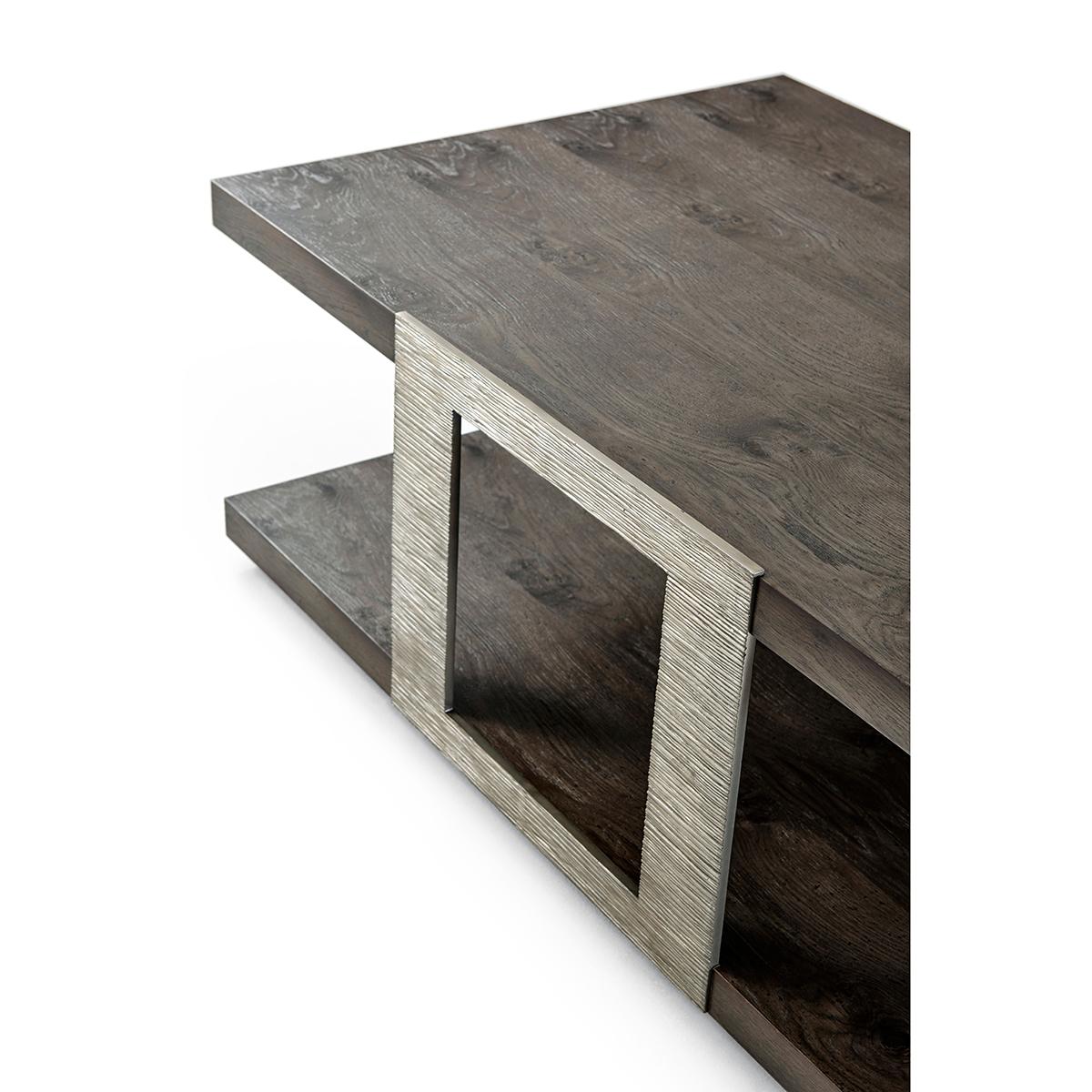 Industrial Modern Geometric Two Tier Coffee Table For Sale