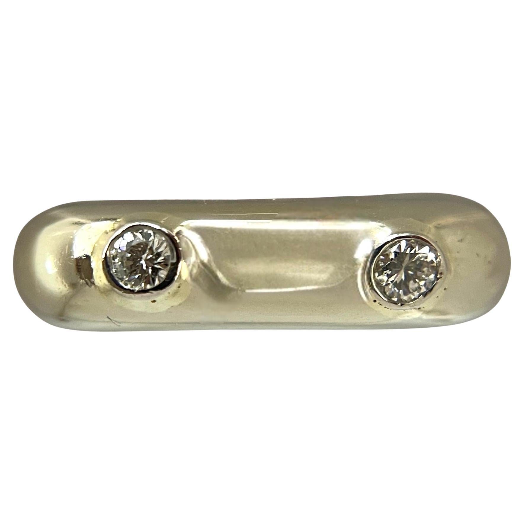 Modern Geometric White Gold Stack Ring with Corner-Set Diamonds For Sale