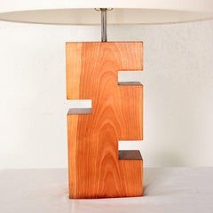 1970s Modern Geometric Carved Wood Block Table Lamp