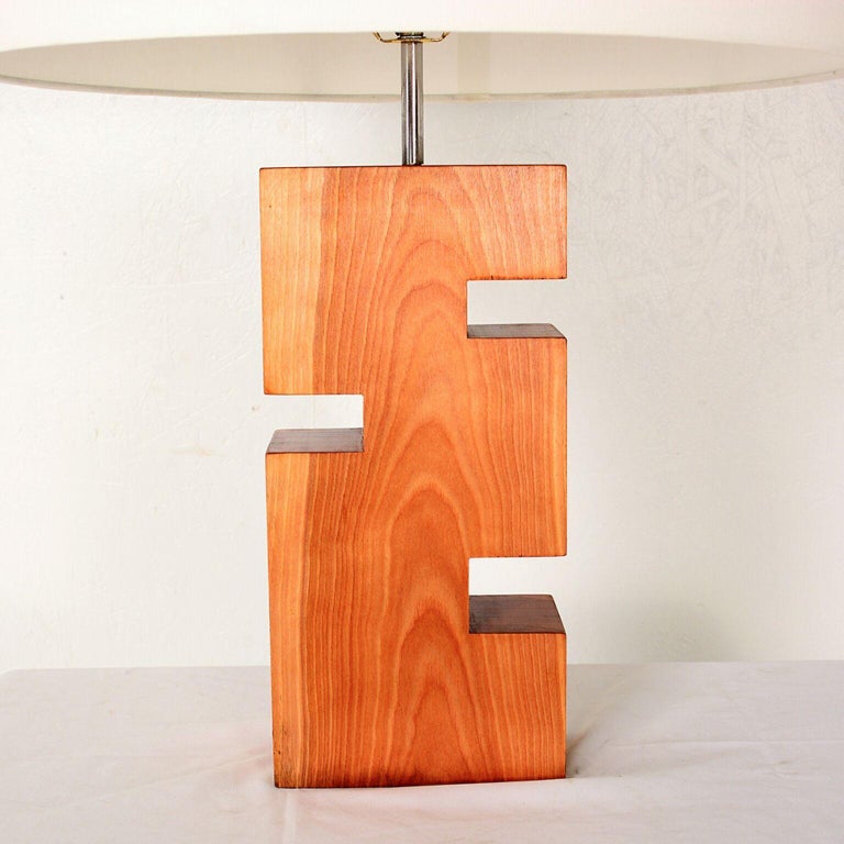 Modern Geometric Wood Block Table Lamp Midcentury For Sale at 1stDibs