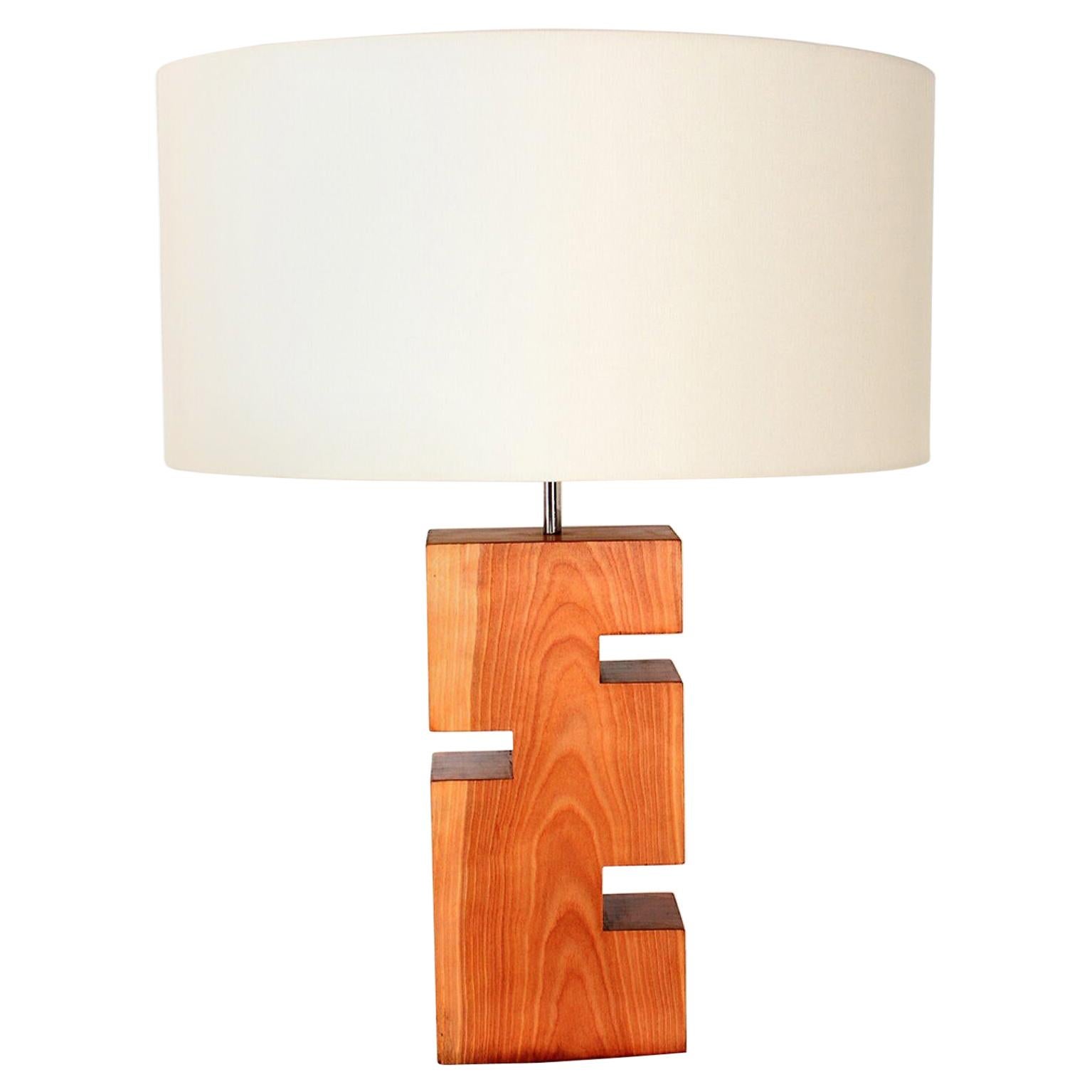 Modern Geometric Wood Block Table Lamp Midcentury