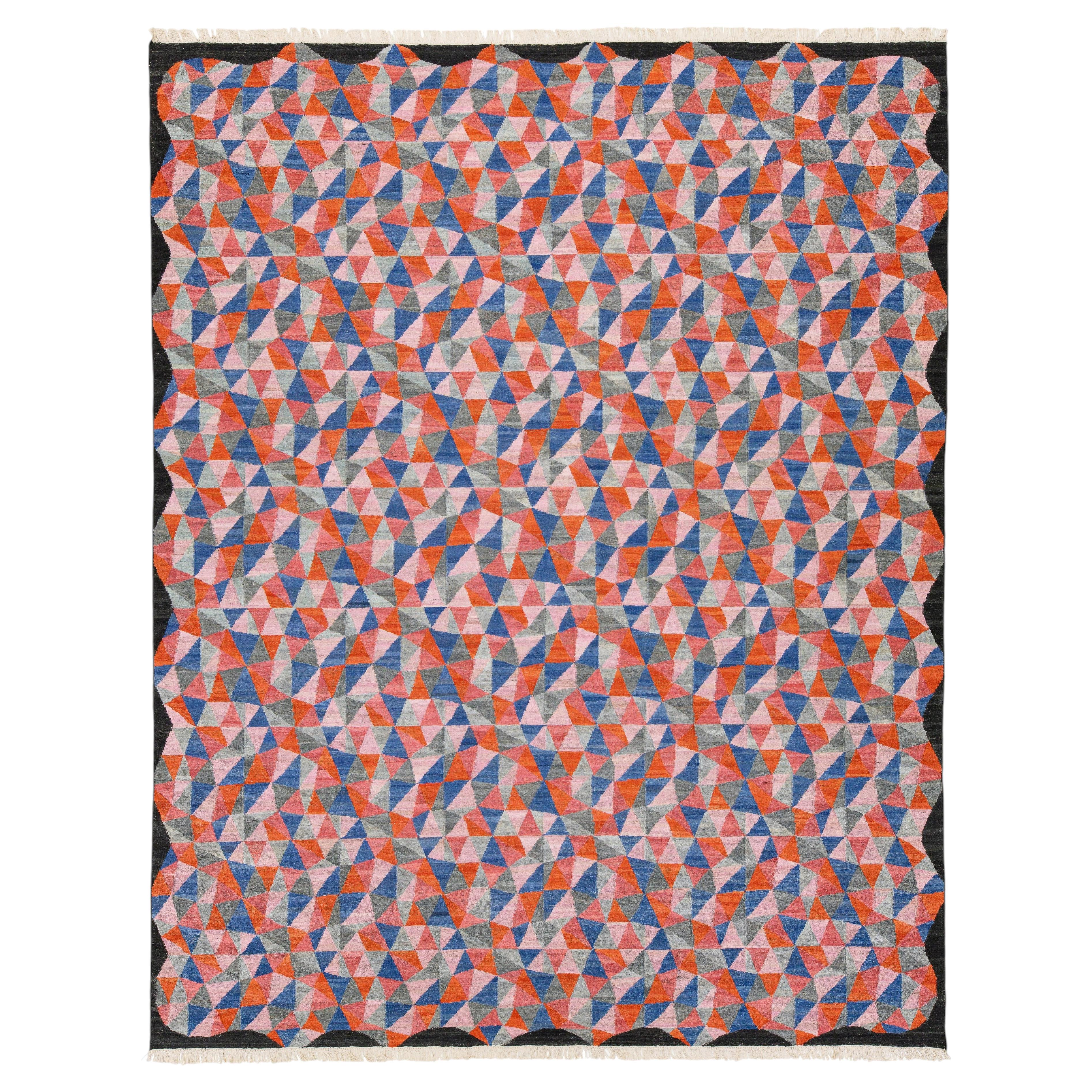 Modern Geometric Wool Kilim Area Rug - Vibrant Multi-Color By Apadana