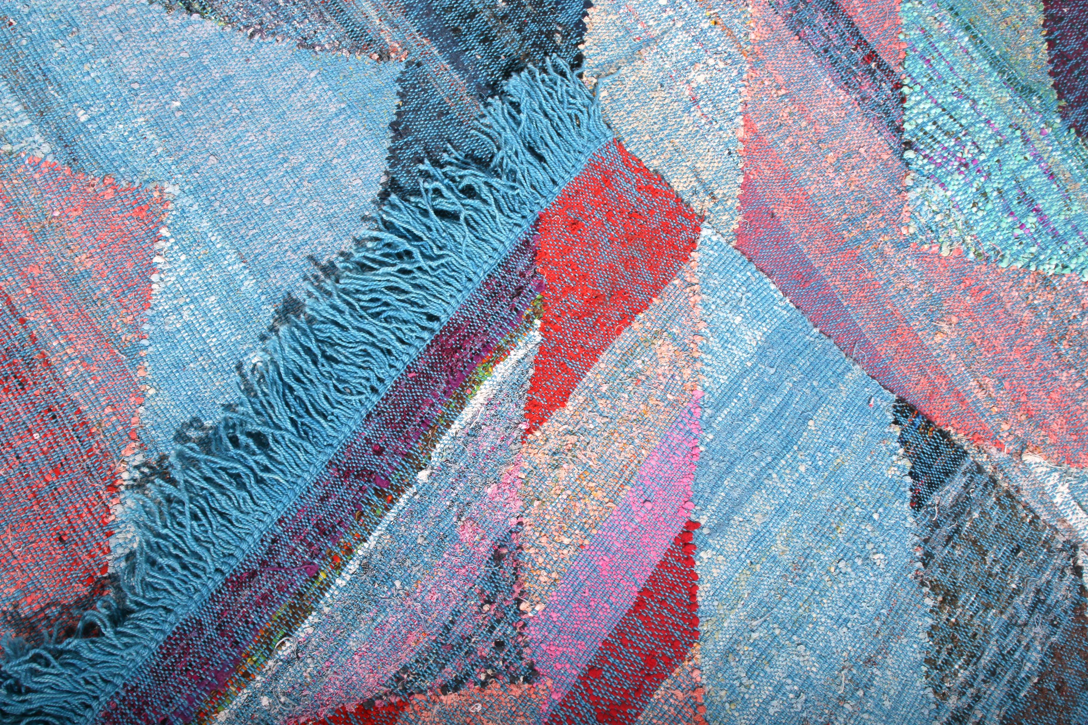 Rug & Kilim's Modern Geometric Wool Kilim Blue Multicolor Chevron Pattern In New Condition In Long Island City, NY