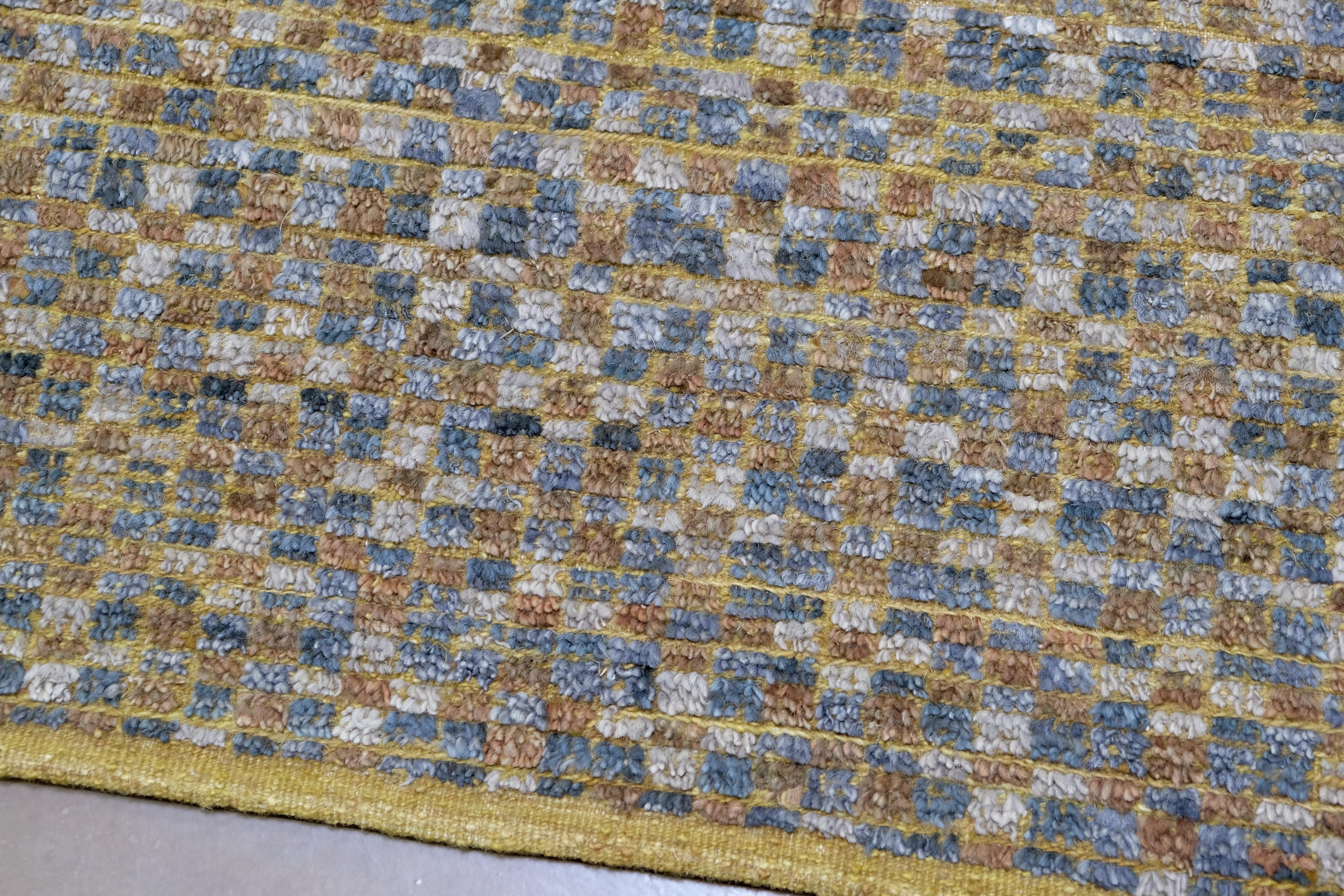 Moderne Tapis moderne géométrique en laine jaune et bleu 9'2''x11'8'' en vente