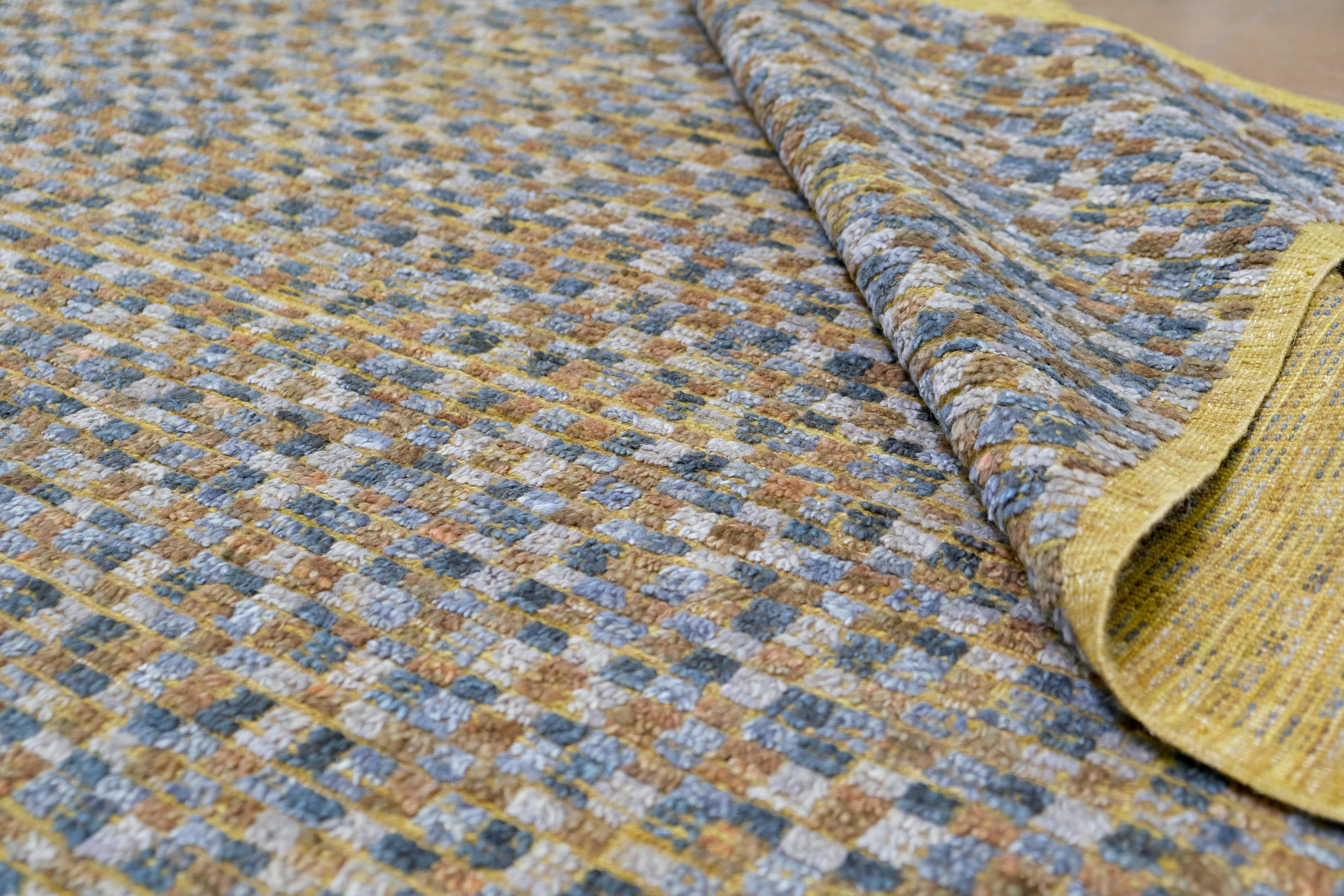 Tapis moderne géométrique en laine jaune et bleu 9'2''x11'8'' Neuf - En vente à Torrance, CA
