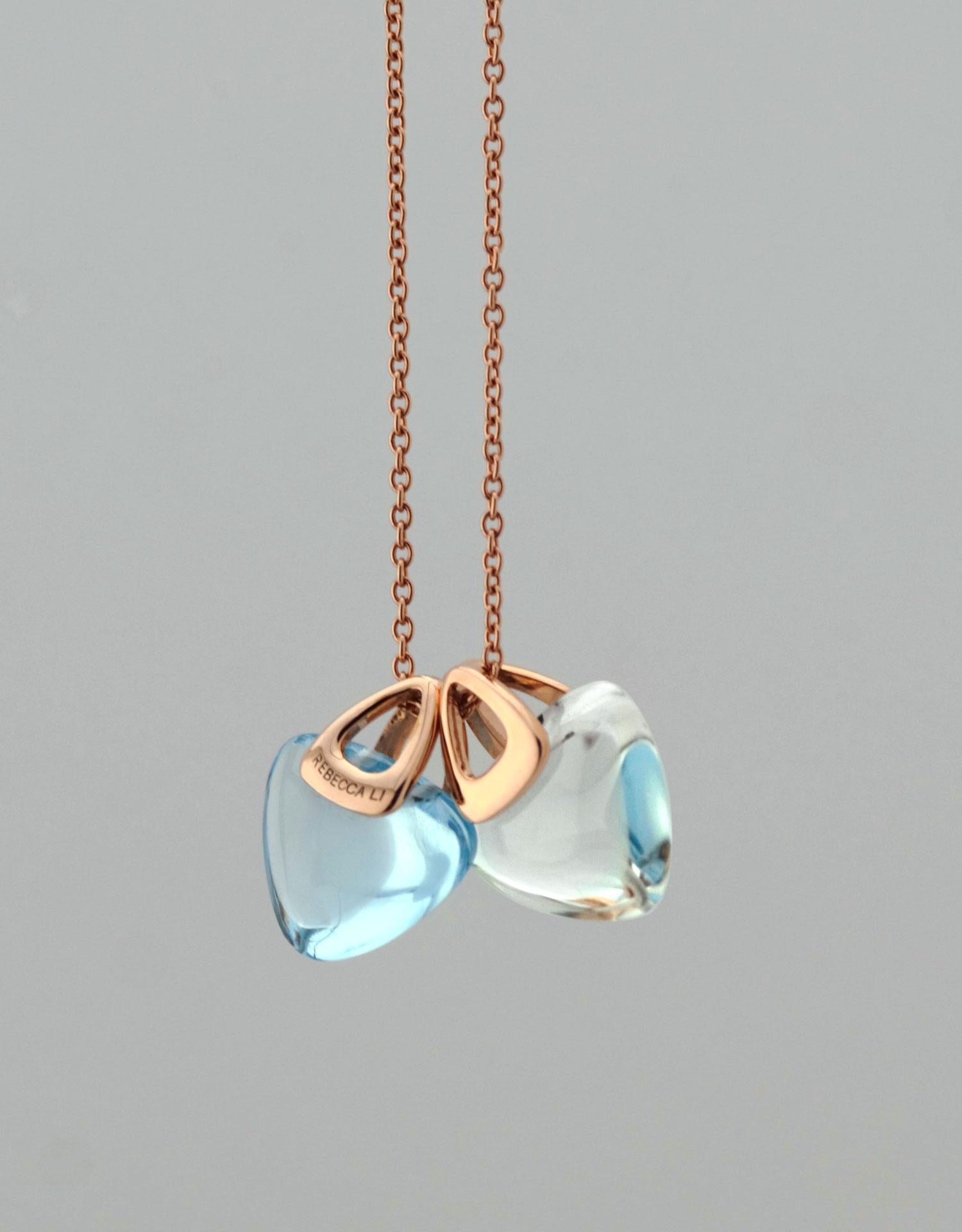 Women's Modern Geometrical Triangle 18k Gold Luck Rock Necklace with Healing Blue Topaz