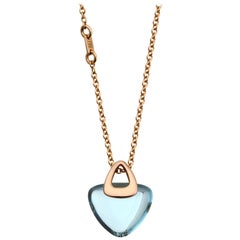 Modern Geometrical Triangle 18k Gold Luck Rock Necklace with Healing Blue Topaz