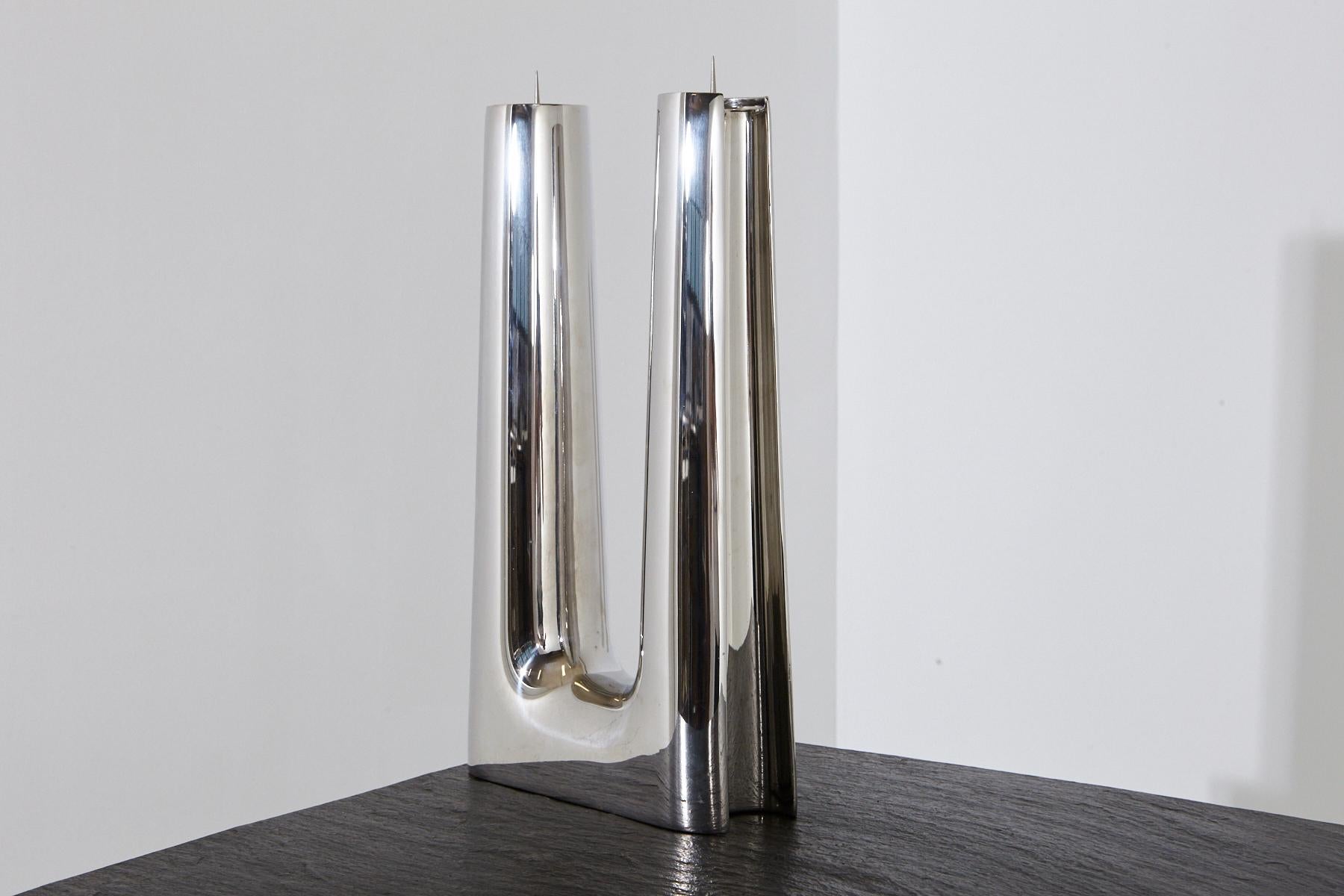 Polished Modern Georg Jensen Large Stainless Candleholder Copenhagen For Sale