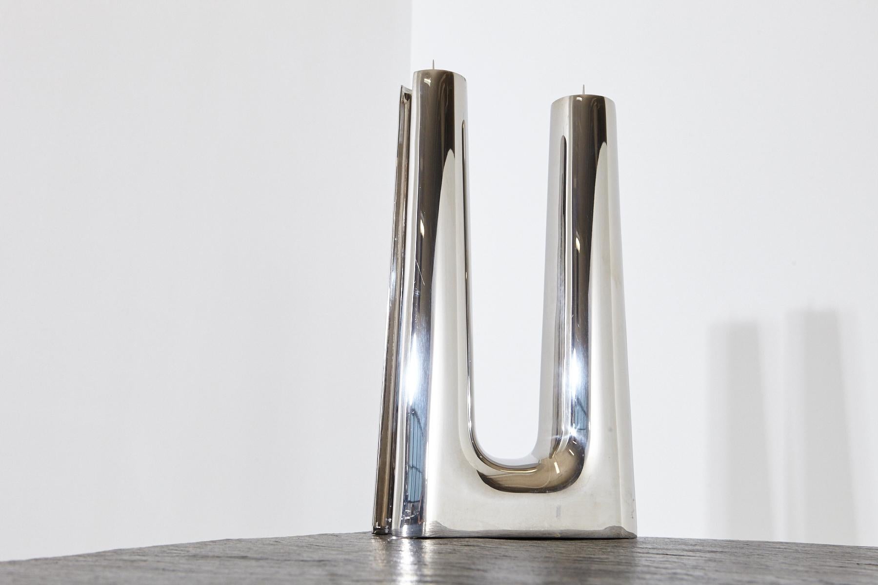 XXIe siècle et contemporain Georg Jensen grand bougeoir moderne en acier inoxydable Copenhague en vente