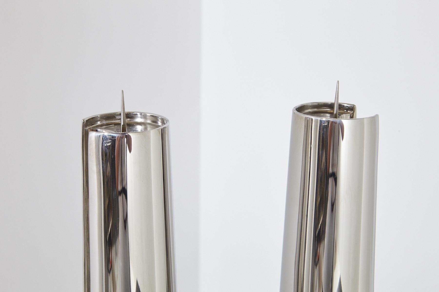 Modern Georg Jensen Large Stainless Candleholder Copenhagen In Good Condition For Sale In Aramits, Nouvelle-Aquitaine