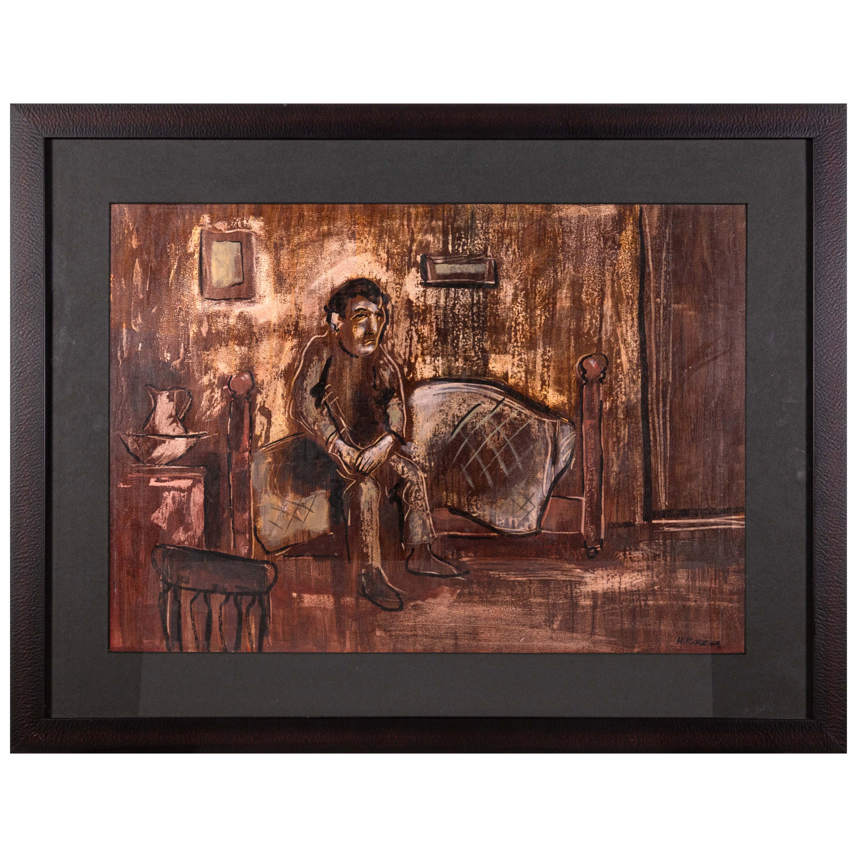 Figurative Zeichnung im modernen deutschen Expressionismus-Stil auf Papier, signiert H. Kinz 49 im Angebot