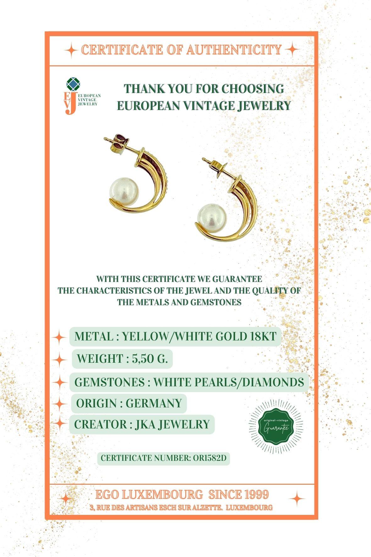 Modern German Gold Earrings with Pearls and Diamonds signed by JKa For Sale 5