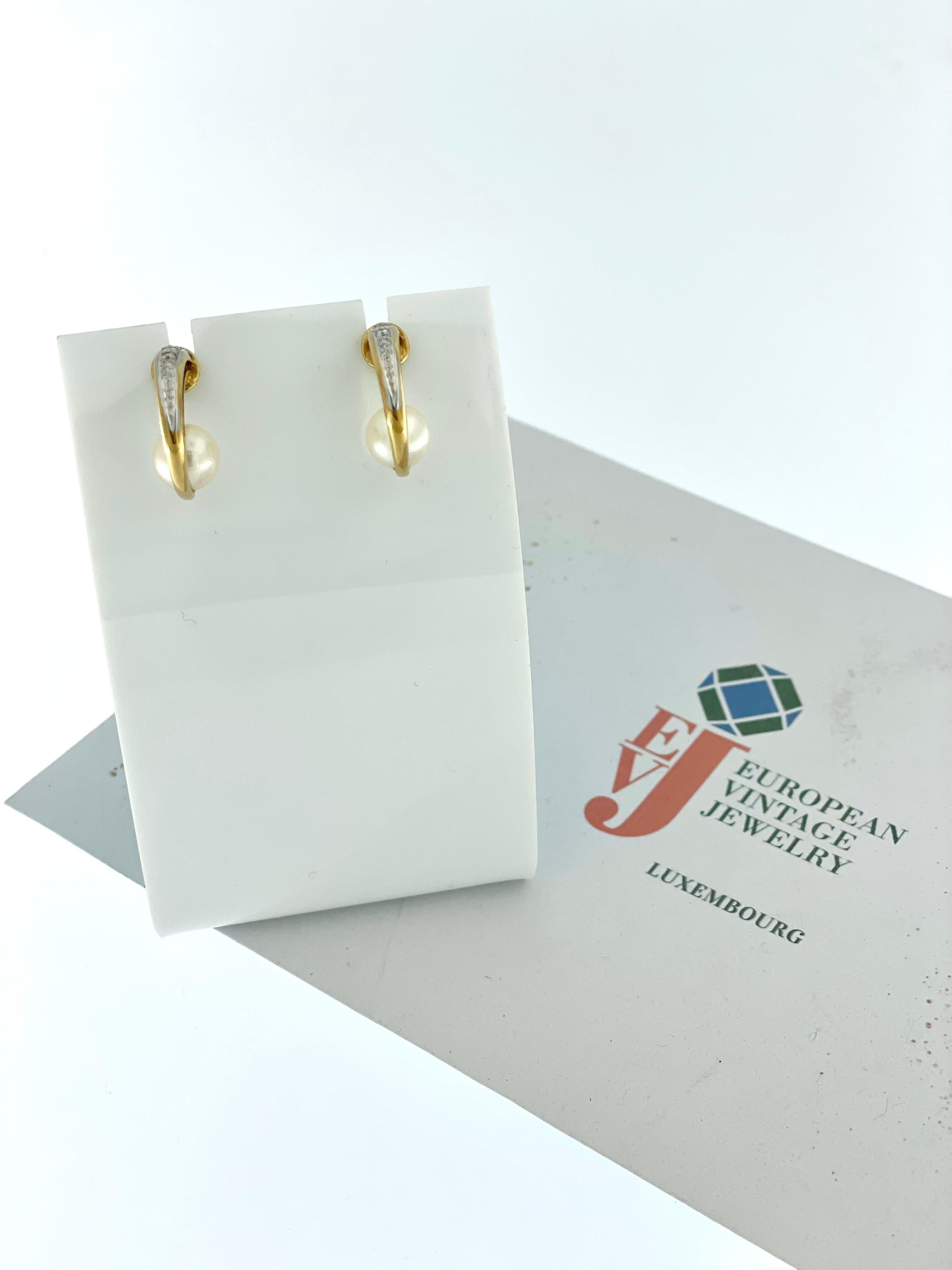 Modern German Gold Earrings with Pearls and Diamonds signed by JKa For Sale 6