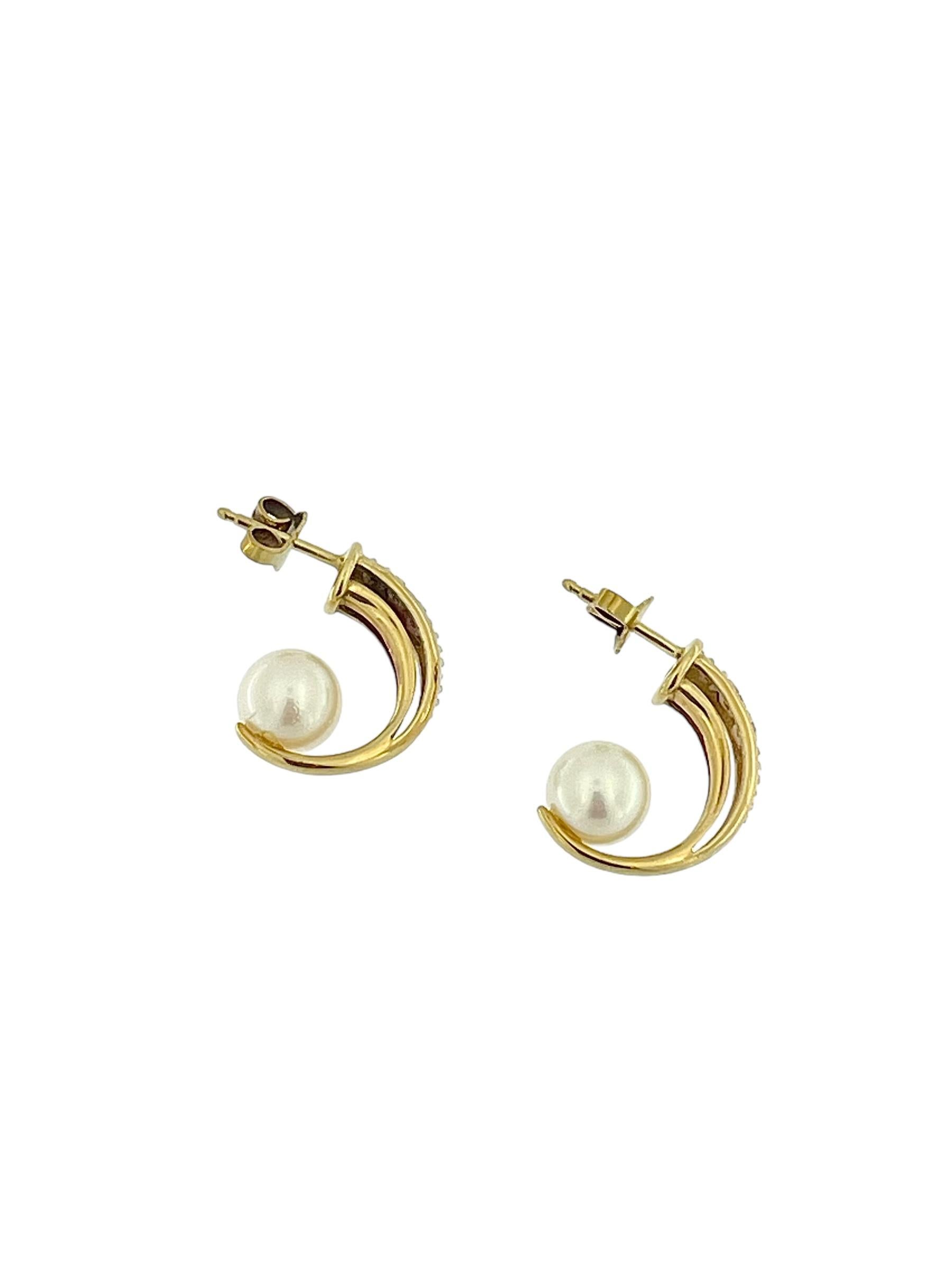 Brilliant Cut Modern German Gold Earrings with Pearls and Diamonds signed by JKa For Sale