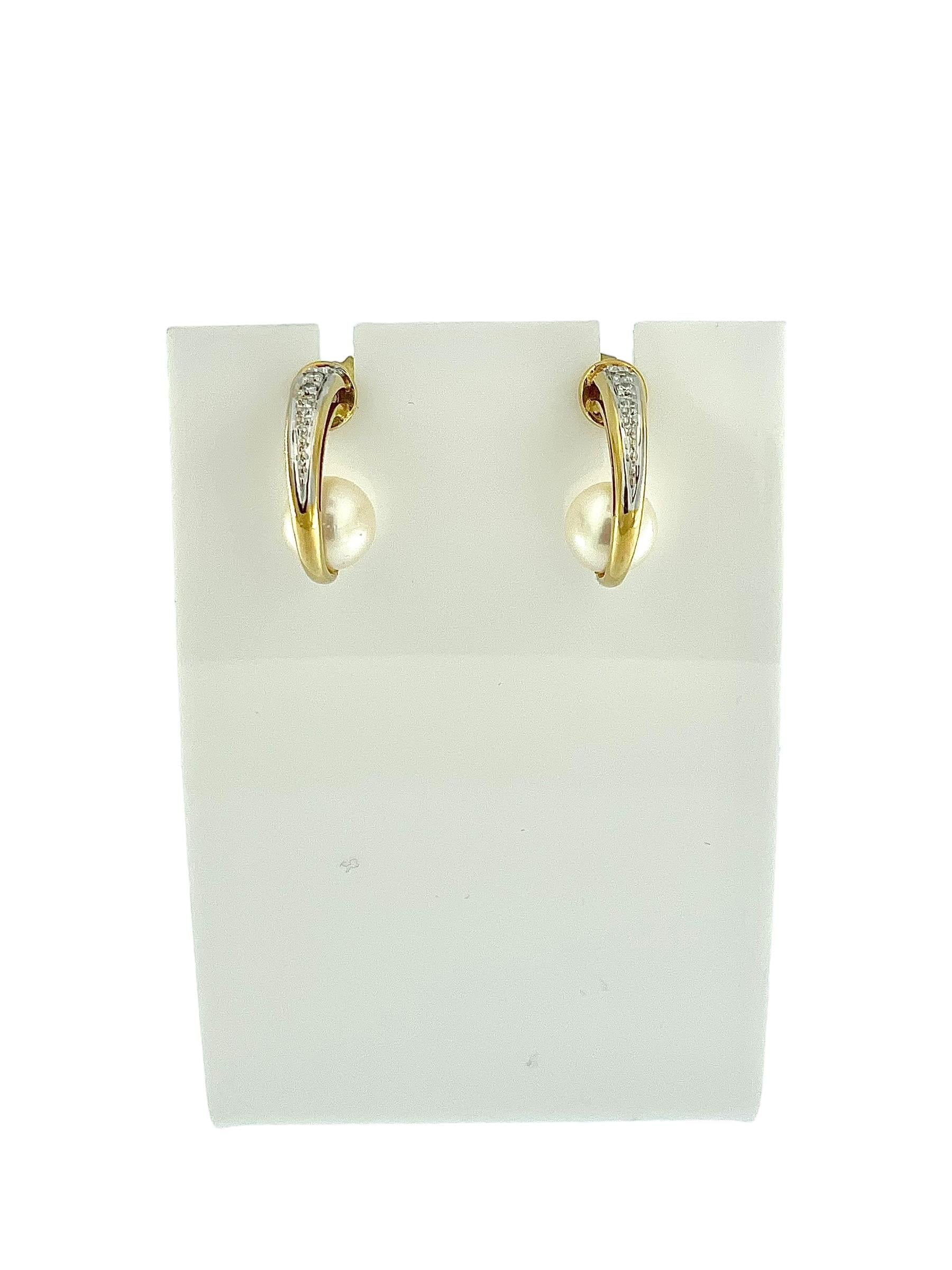 Modern German Gold Earrings with Pearls and Diamonds signed by JKa In Good Condition For Sale In Esch sur Alzette, Esch-sur-Alzette