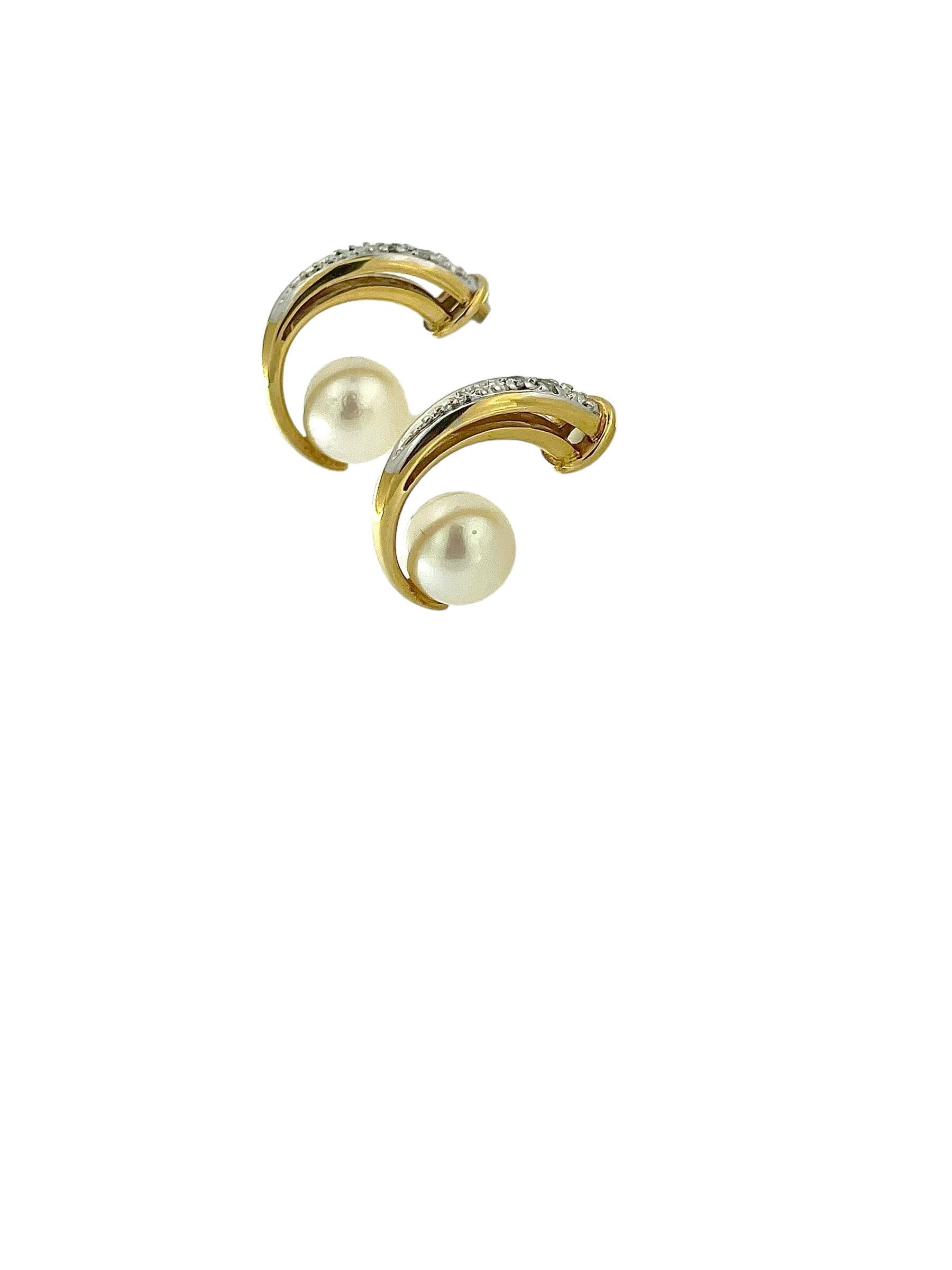 Women's Modern German Gold Earrings with Pearls and Diamonds signed by JKa For Sale