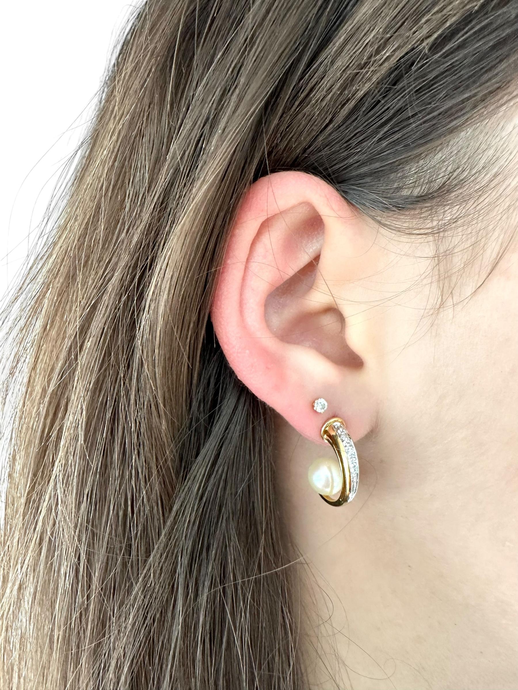 Modern German Gold Earrings with Pearls and Diamonds signed by JKa For Sale 1