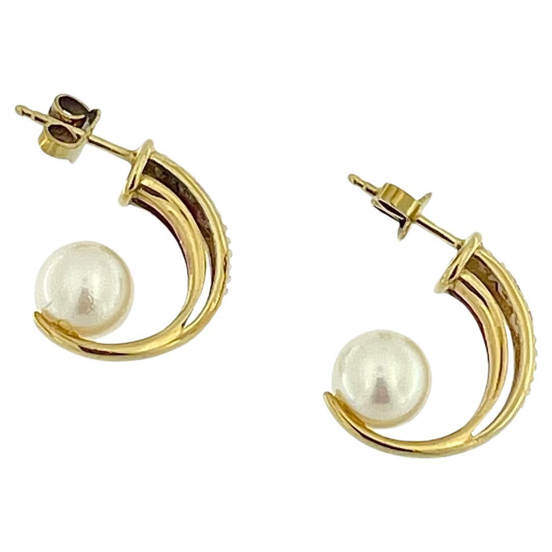 Modern German Gold Earrings with Pearls and Diamonds signed by JKa For Sale