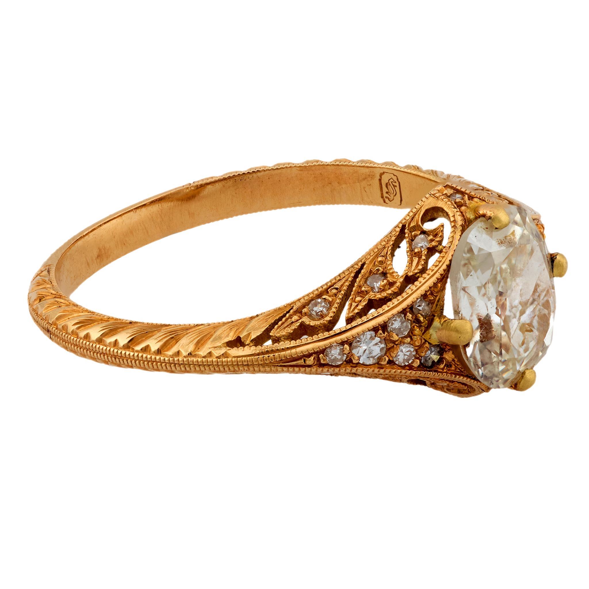 Moderne Bague de fiançailles moderne en or jaune 18 carats GIA 1 carat diamant ancienne mine en vente
