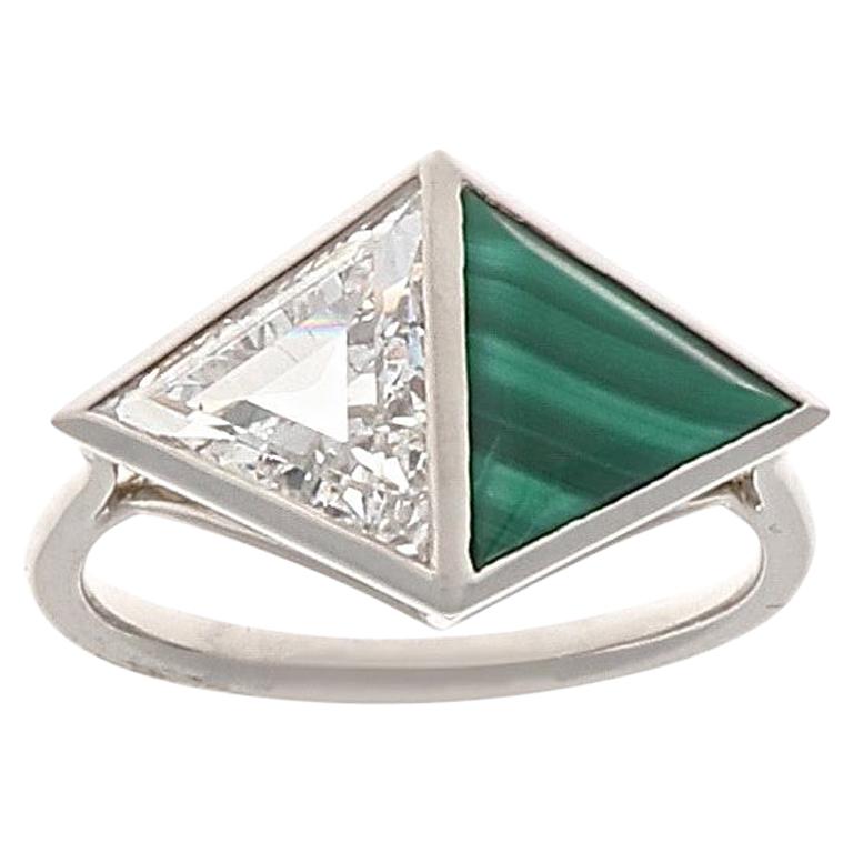 Jack Weir & Sons GIA Triangular Cut Diamond Malachite Platinum Two-Stone Ring