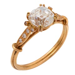 Anillo de compromiso moderno GIA de oro amarillo de 18 quilates con diamante talla mina antigua de 1,51 quilates