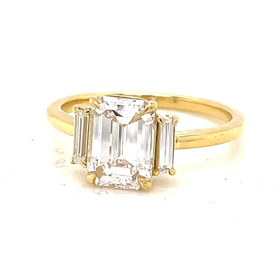 Women's or Men's Modern GIA 1.87 Carat Emerald Cut Diamond Gold Engagement Ring