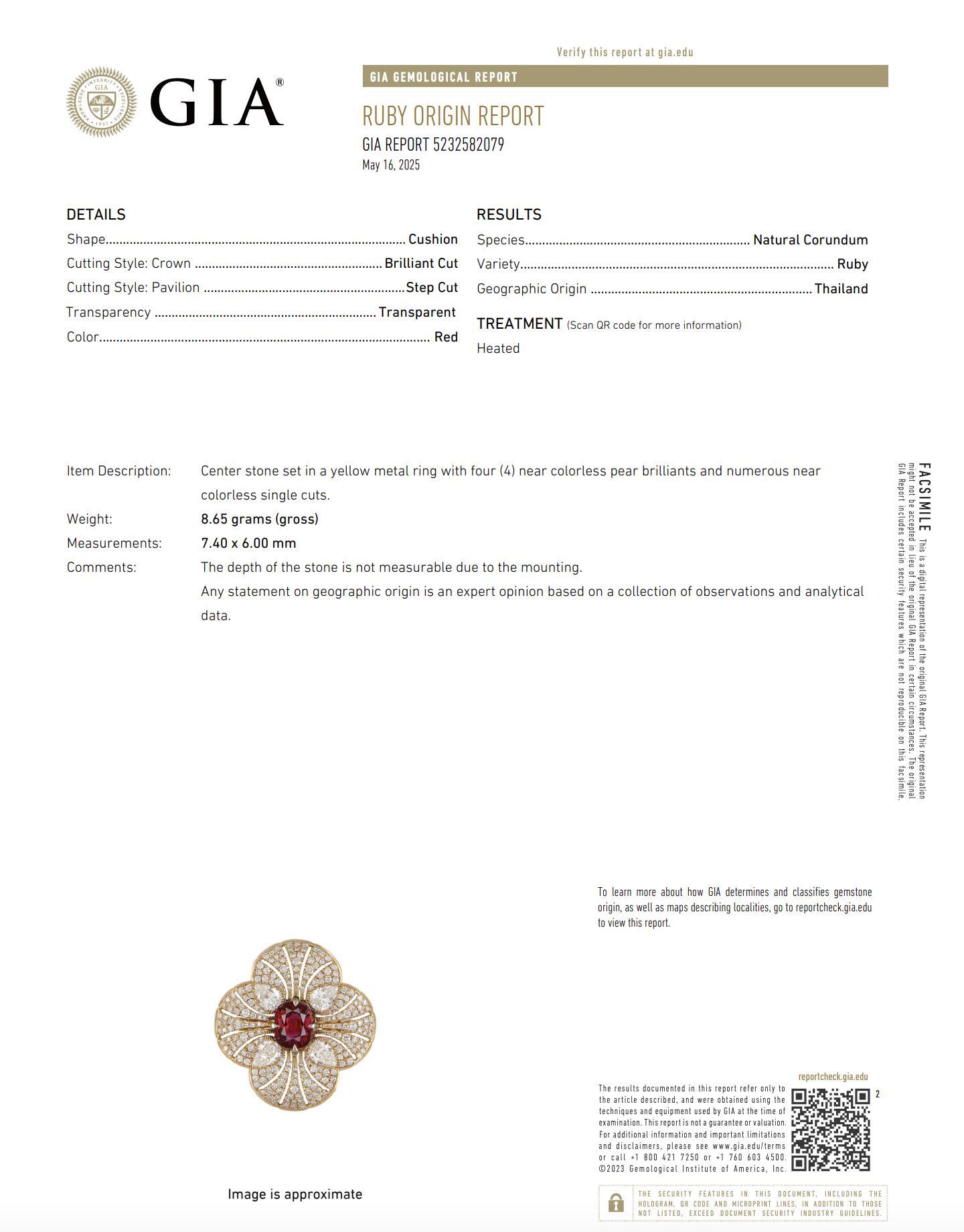 Modern GIA 2.04 carat ruby diamond 18k rose gold flower ring For Sale 2